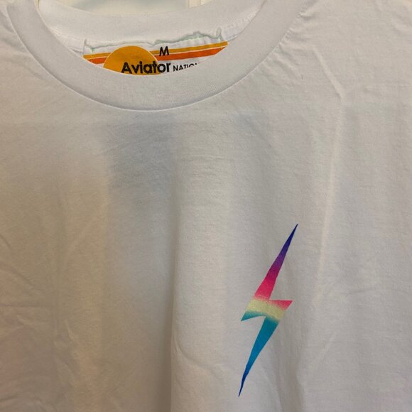 Aviator Nation BOLT BOYFRIEND TEE - white tshirt, multi color bolt size M - Picture 2 of 3